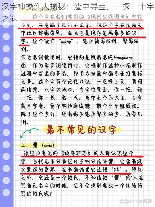 汉字神操作大揭秘：渣中寻宝，一探二十字之谜