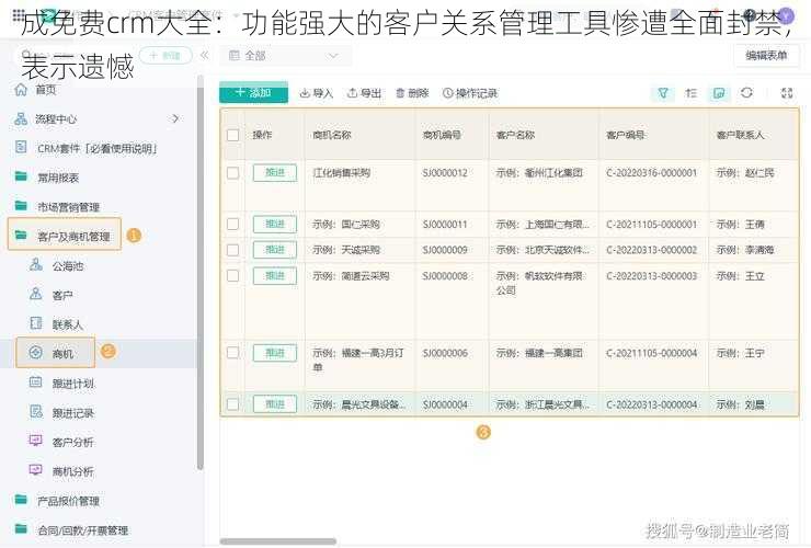 成免费crm大全：功能强大的客户关系管理工具惨遭全面封禁，表示遗憾