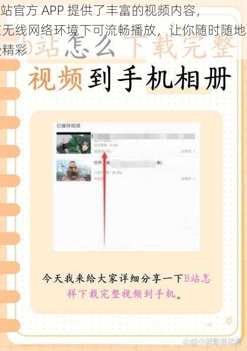 b 站官方 APP 提供了丰富的视频内容，在无线网络环境下可流畅播放，让你随时随地享受精彩