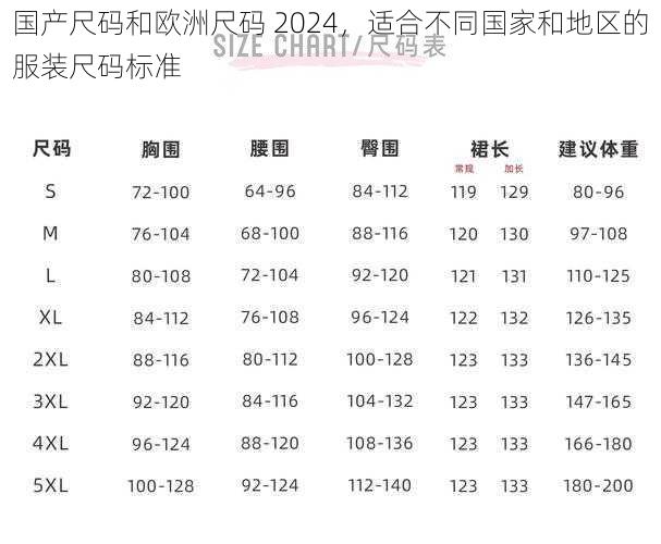 国产尺码和欧洲尺码 2024，适合不同国家和地区的服装尺码标准