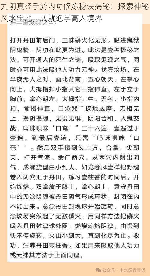 九阴真经手游内功修炼秘诀揭秘：探索神秘风水宝地，成就绝学高人境界