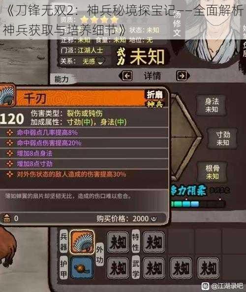 《刀锋无双2：神兵秘境探宝记——全面解析神兵获取与培养细节》