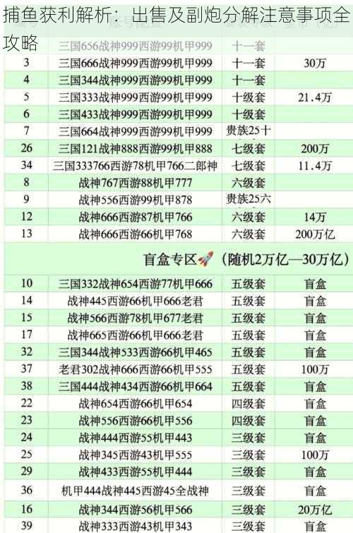 捕鱼获利解析：出售及副炮分解注意事项全攻略