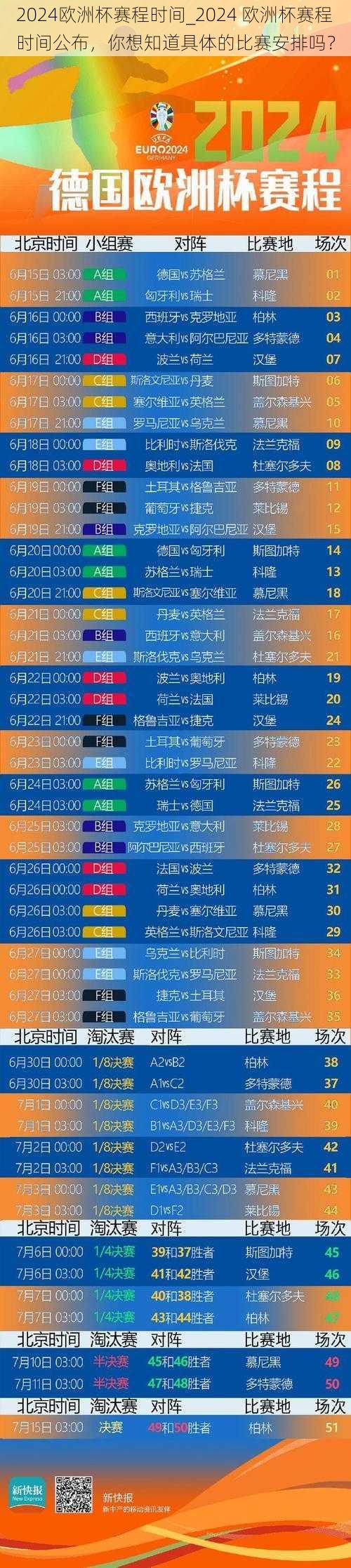 2024欧洲杯赛程时间_2024 欧洲杯赛程时间公布，你想知道具体的比赛安排吗？