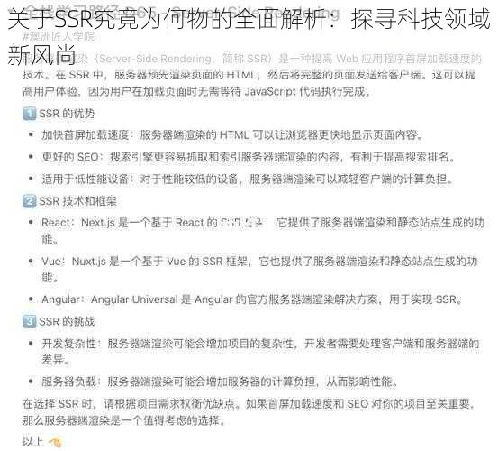 关于SSR究竟为何物的全面解析：探寻科技领域新风尚