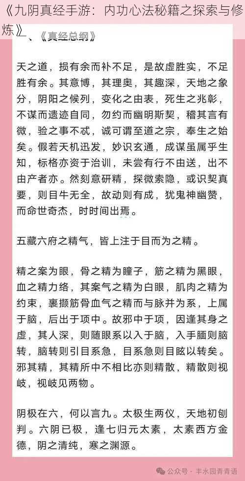 《九阴真经手游：内功心法秘籍之探索与修炼》