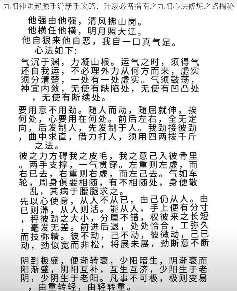 九阳神功起源手游新手攻略：升级必备指南之九阳心法修炼之路揭秘