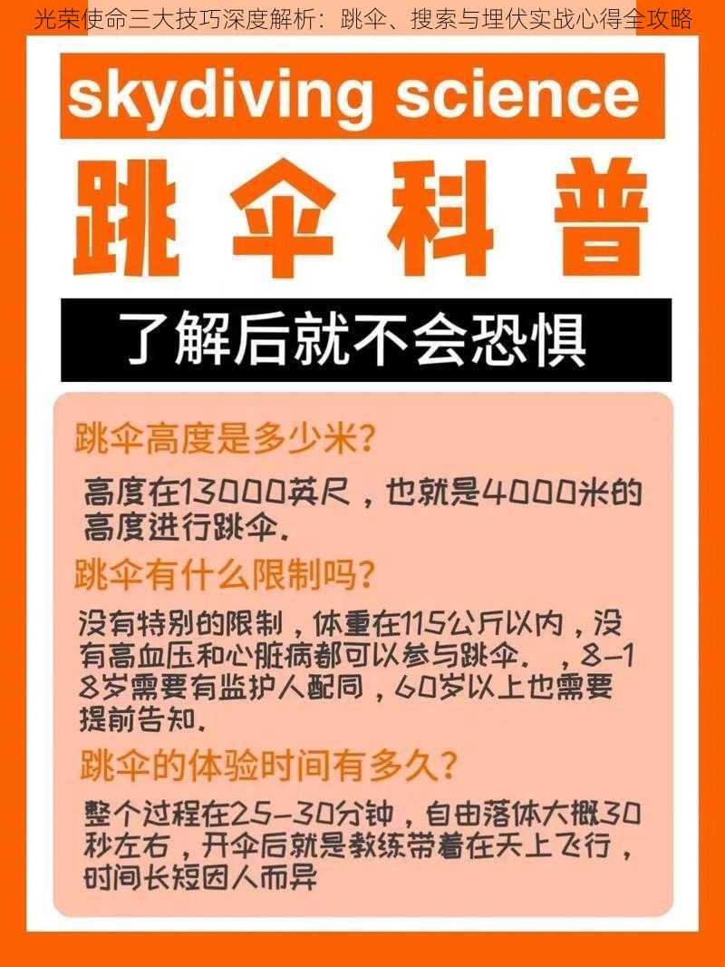 光荣使命三大技巧深度解析：跳伞、搜索与埋伏实战心得全攻略