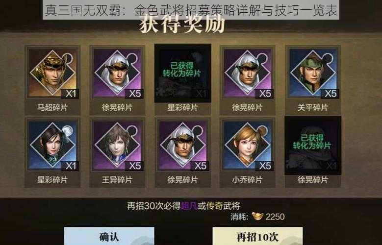 真三国无双霸：金色武将招募策略详解与技巧一览表